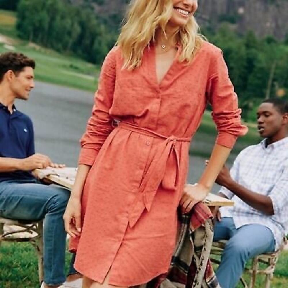 NWT Southern Tide Shirt Dress XS Mineral Red Swiss Dot Preppy Coastal
